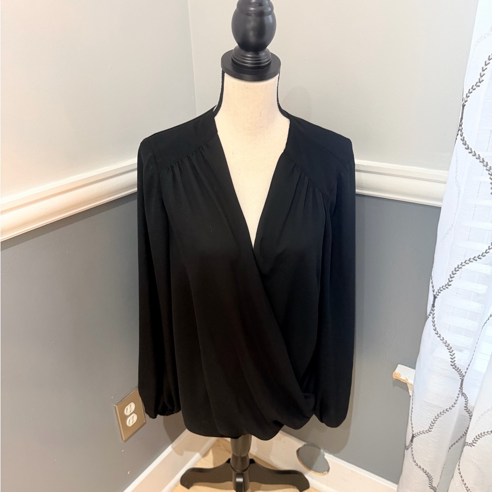 INC International Concepts Black Long Sleeve Blouse Size Large